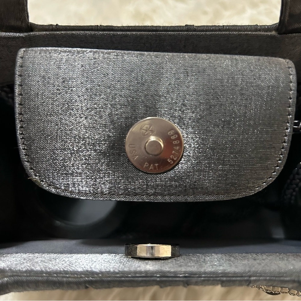 Women Metallic Clutch with Rhinestone Accent. Small purse dark grey with mirror - Picture 10 of 13